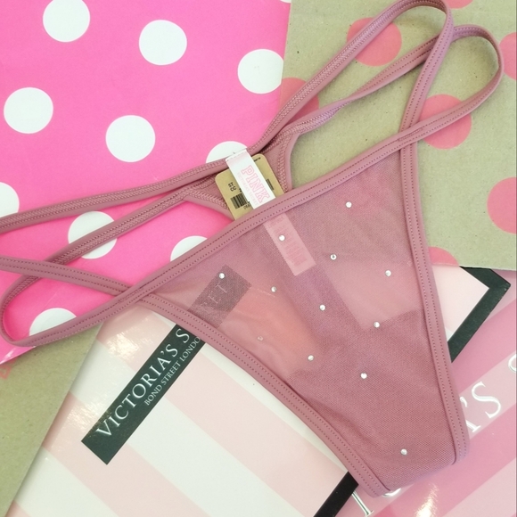 Victoria's Secret PINK Strappy String Thong Panty NWT Rhinestone Crystal's - Picture 10 of 12